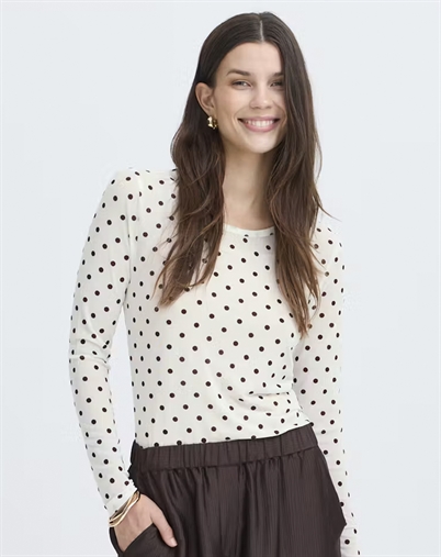 Fransa - FRDeta Langärmelige Mesh-Bluse - White W. Brown Dots